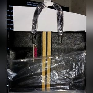 The Downtown Purse Tote Black/Tan Stripe - vegan leather